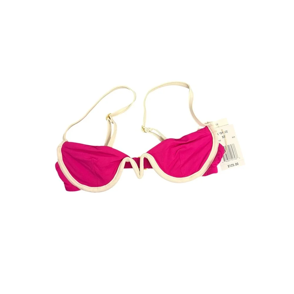 L*SPACE Pink‎ White Nico Bikini Top Underwire Contrast V-Wire XS NWT